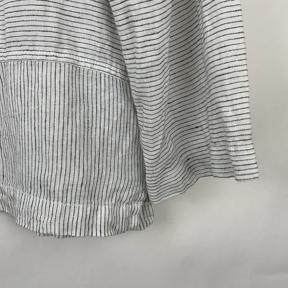 TAHARI 3/4 sleeve pullover top thin black stripes on white linen M - Picture 5 of 9